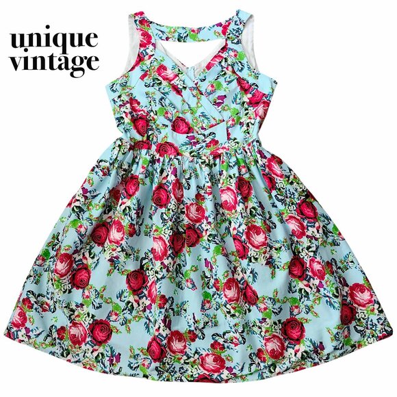 UNIQUE VINTAGE ~ Teal Blue Floral Swing Dress ~ 3XL ~ NWOT Gorgeous!! - Picture 1 of 11